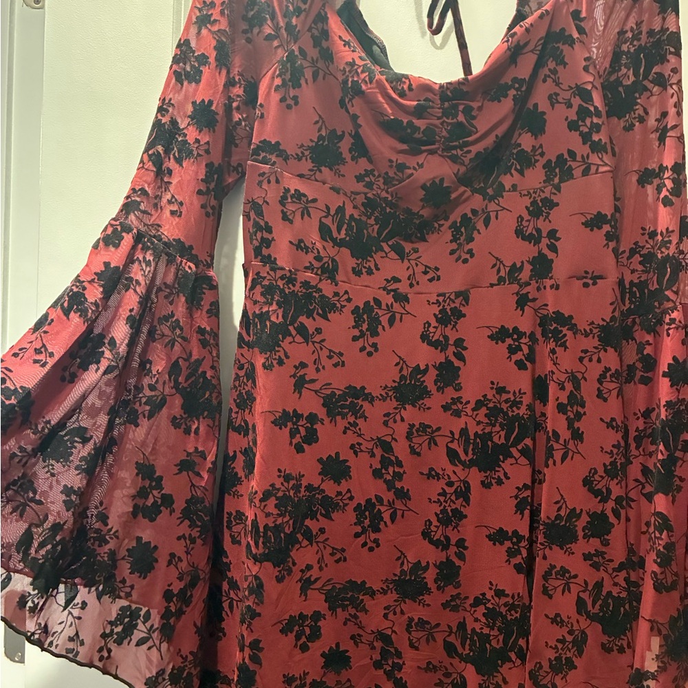 Womens XXXL plus size Long Sleeve Burgundy Floral Dress, gothic style, vintage